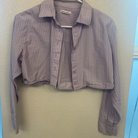 Reformation Purple Button Down Shirt Modern Cropped Design
